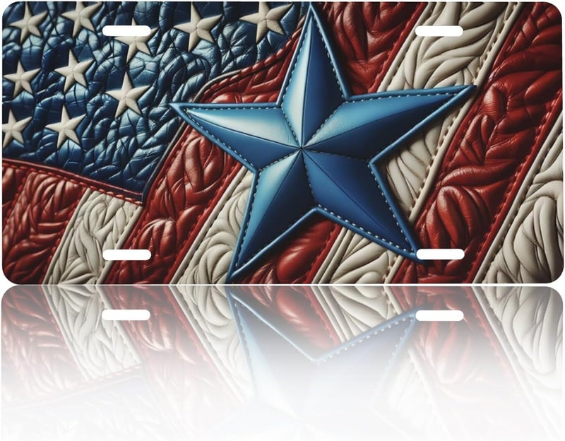 CTVSLFU Front License Plate Cover – Aluminum Metal Car Accessory, Rust-Proof Novelty Vanity Tag Decor for Men & Women, 6x12 with 4 Holes - Vintage Stars and Stripes 007 - Image 1
